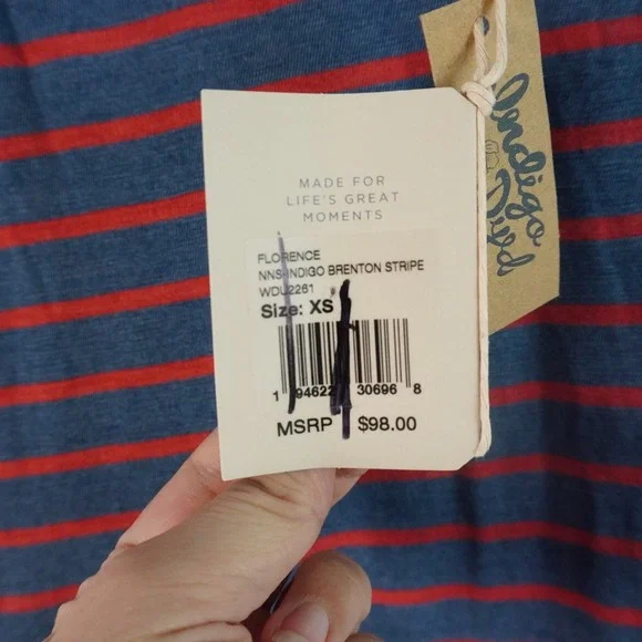 Faherty Florence Dress XS Indigo Dyed Brenton Stripe Tie Strap Sleeveless NWT - Picture 4 of 9